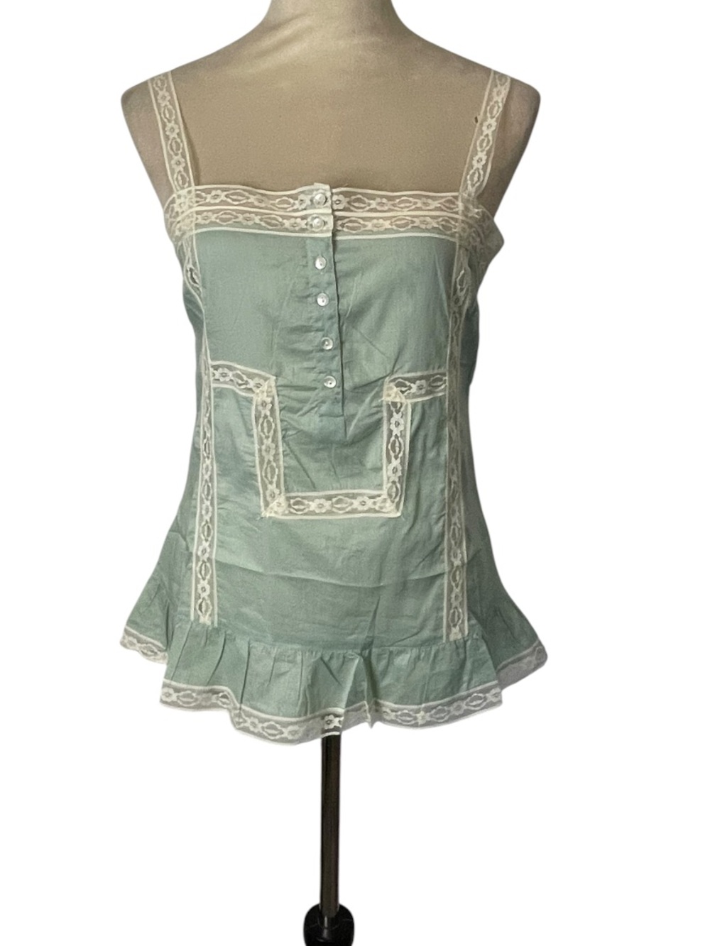 Y2K Angie Cottagecore Lace Trim Cami Top Green Medium NWT